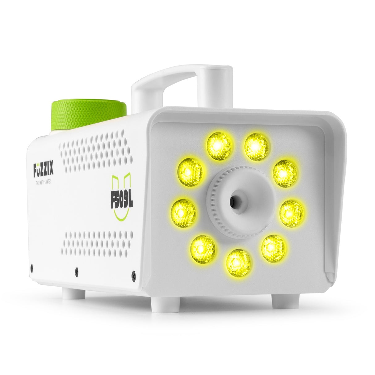 Fuzzix F509LW Party Rookmachine – 500W White Edition met 9x RGB LED’s en Draadloze Afstandsbediening