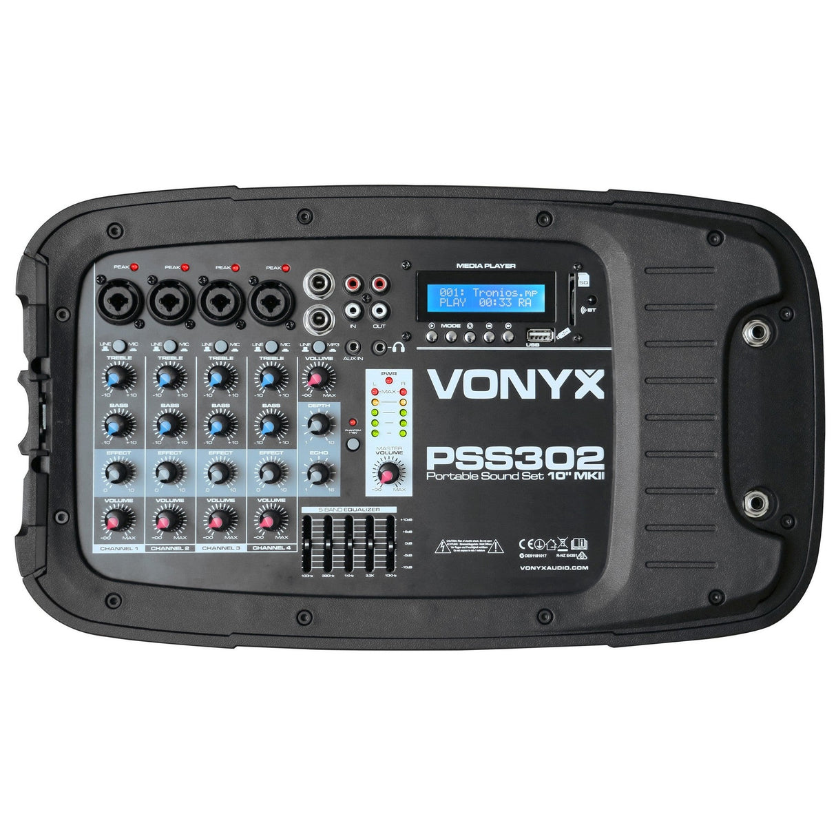 VONYX PSS302 Draagbare 300W Geluidsset met 10 inch Speakers, Bluetooth en 8-Kanaals Mixer