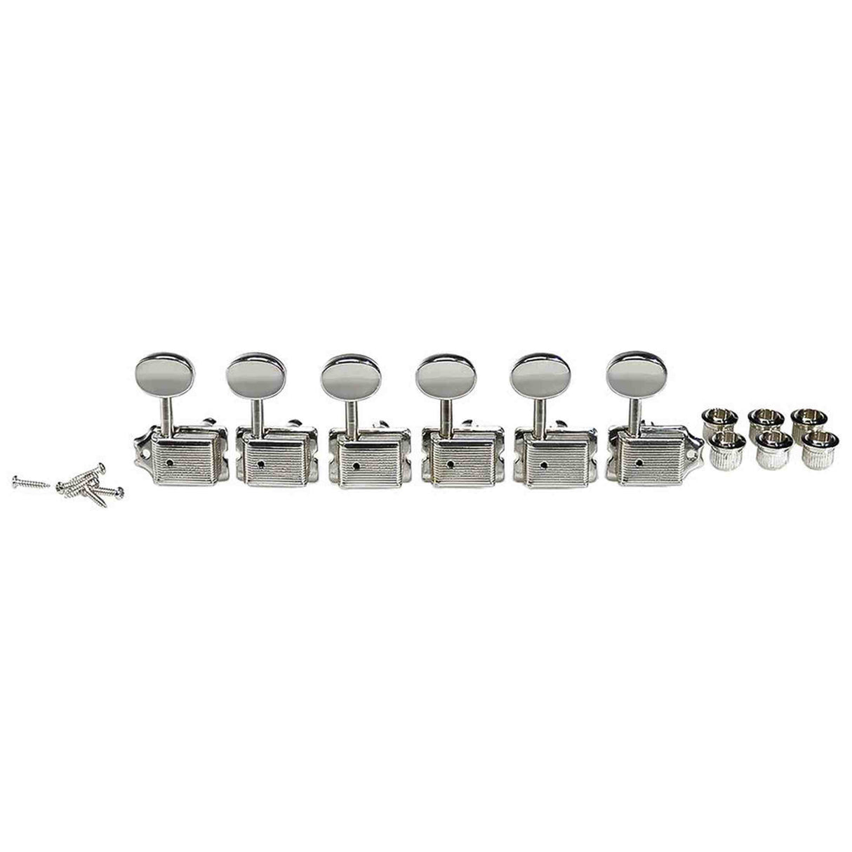 Boston 62-NL Stemmechanieken voor gitaar, nikkel, 6x links, vintage style, metalen knoppen
