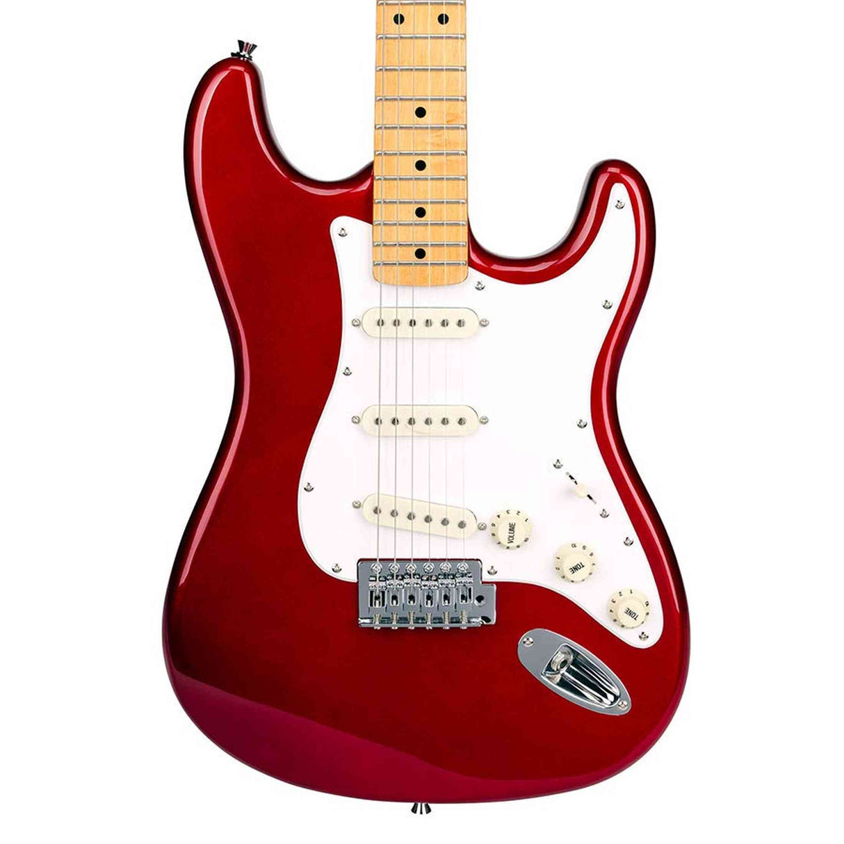 SX SST57-CAR elektrische gitaar – 3 single coils, vintage tremolo, Candy Apple Red + tas