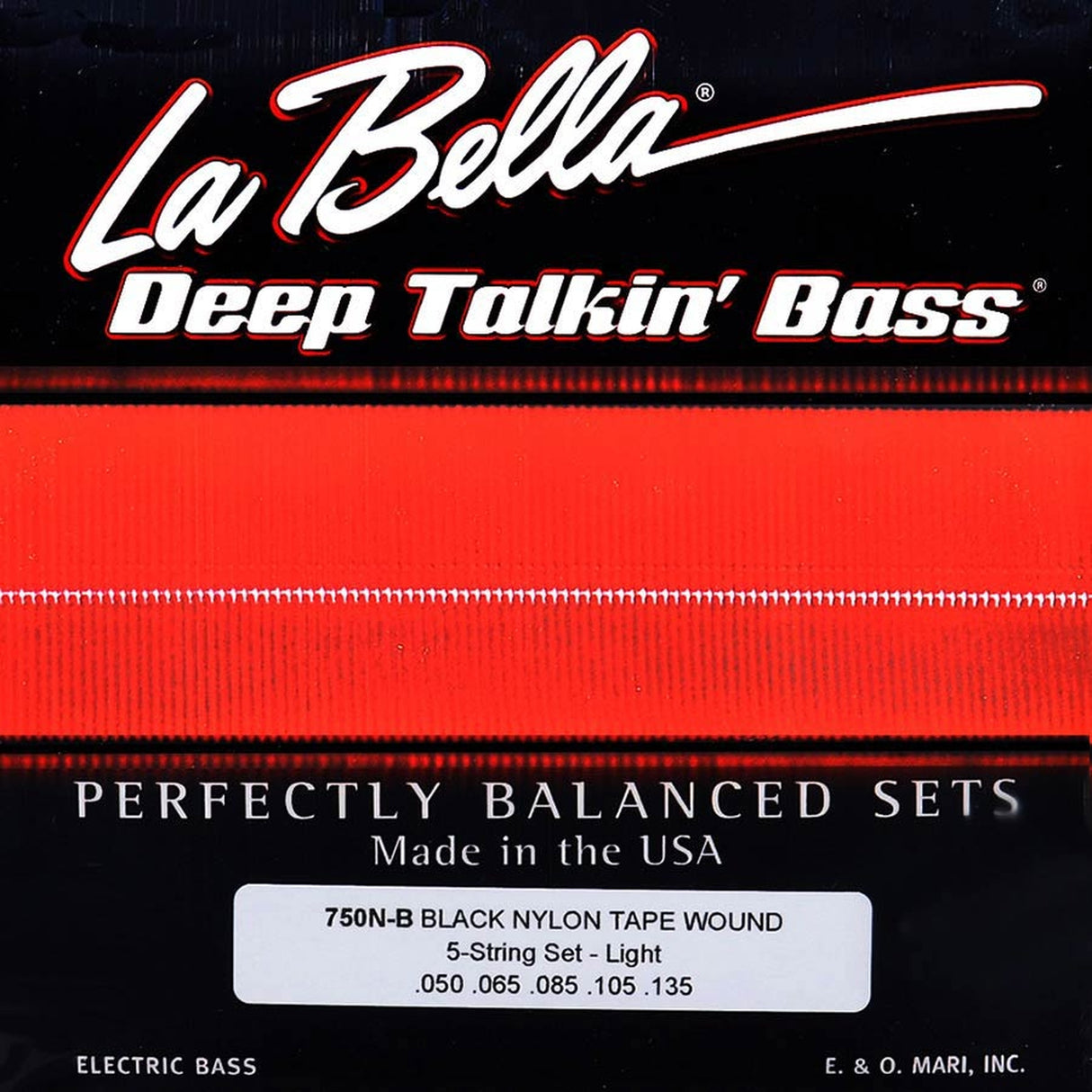 La Bella L-750N-B snaren set elektrisch 5-snaar bass, black nylon tape wound, light, 050-065-085-105-135 longscale