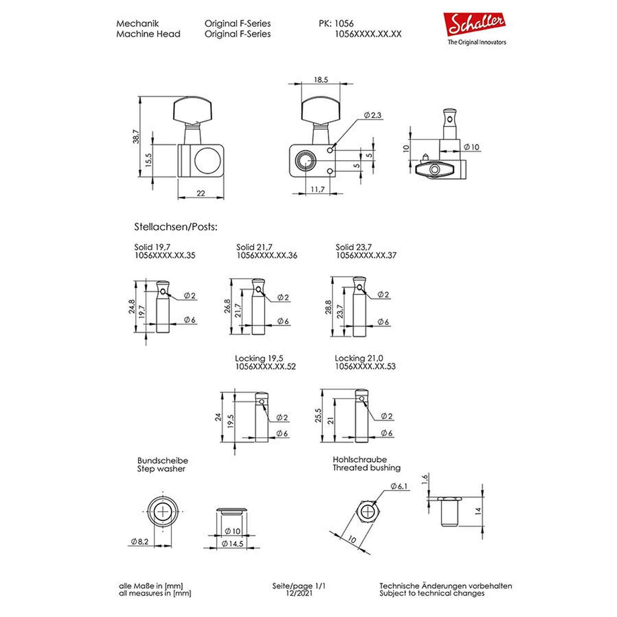 Schaller 5602200150 Stemmechanieken 6L met small metal pegs, staggered locking shaft, chroom