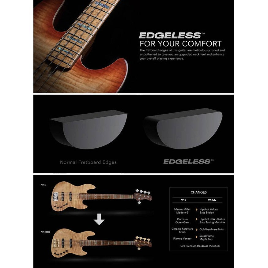 Sire V10 DX5/TS Marcus Miller 5-snarige actieve basgitaar Tobacco Sunburst