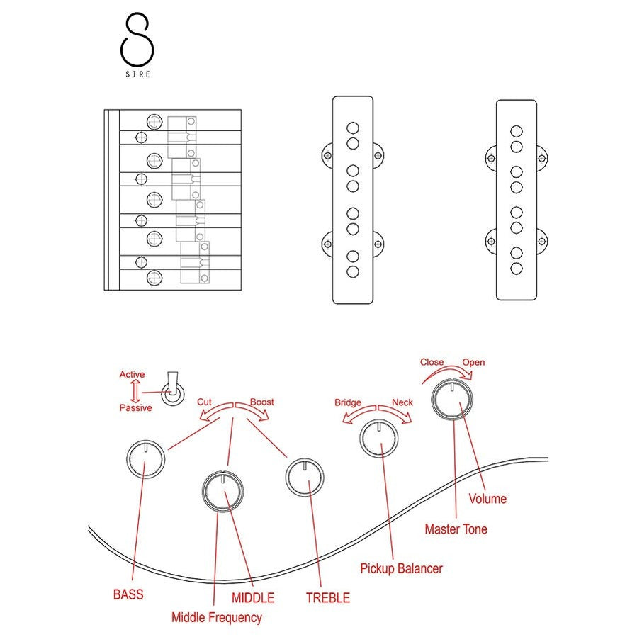 Sire V10 DX5/TS Marcus Miller 5-snarige actieve basgitaar Tobacco Sunburst