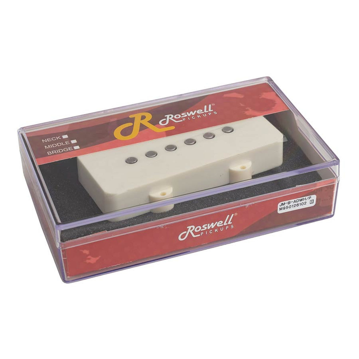 Roswell RP-JMBADWH vintage enkele spoel JM pickup, Alnico 5 staven, brug, verouderd wit