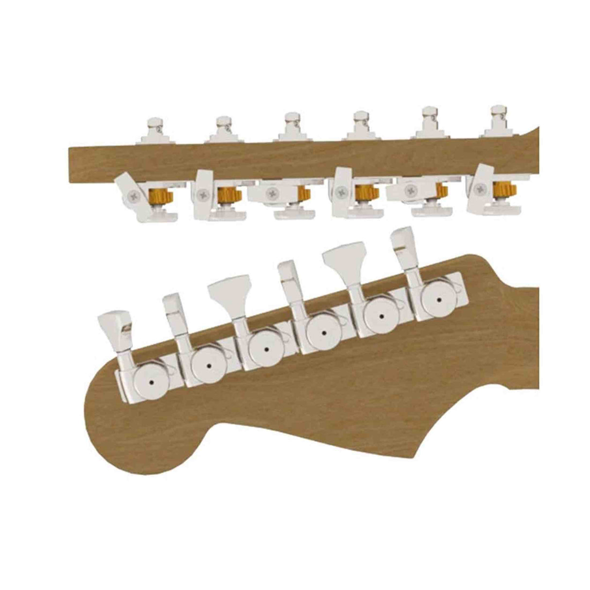 Hipshot HS6K1GL0NST Gitaar tuner upgrade kit, 6 inline Grip-Lock, open nikkel staggered