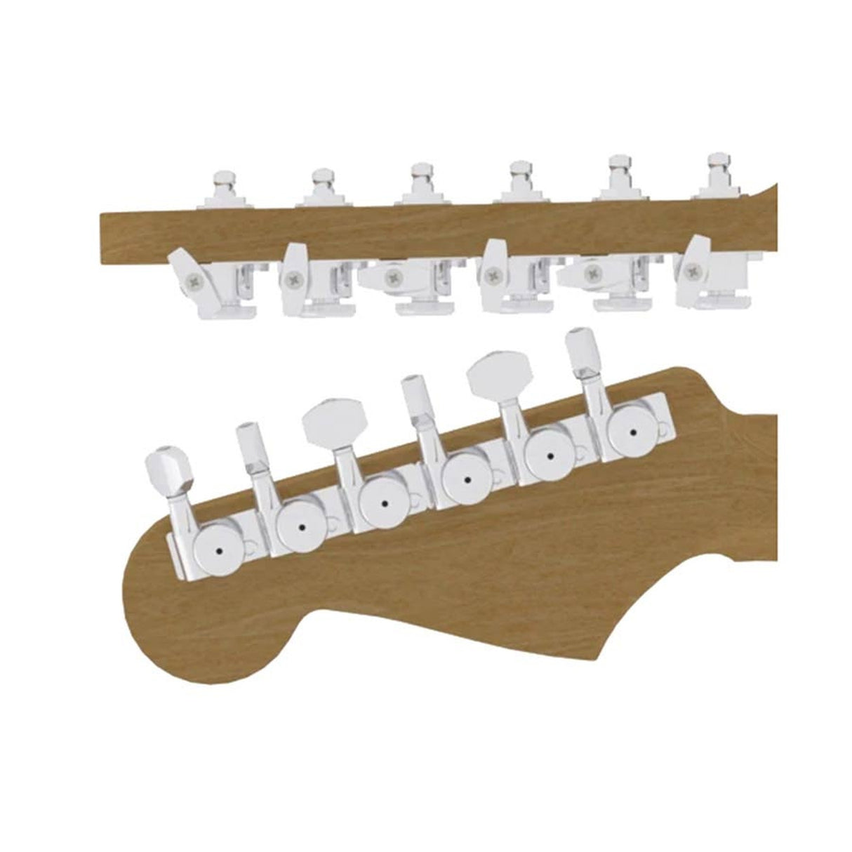 Hipshot HS6K1VEL0CS Vintage gitaar tuner upgrade kit, 6 inline Grip-Lock, closed chroom staggered