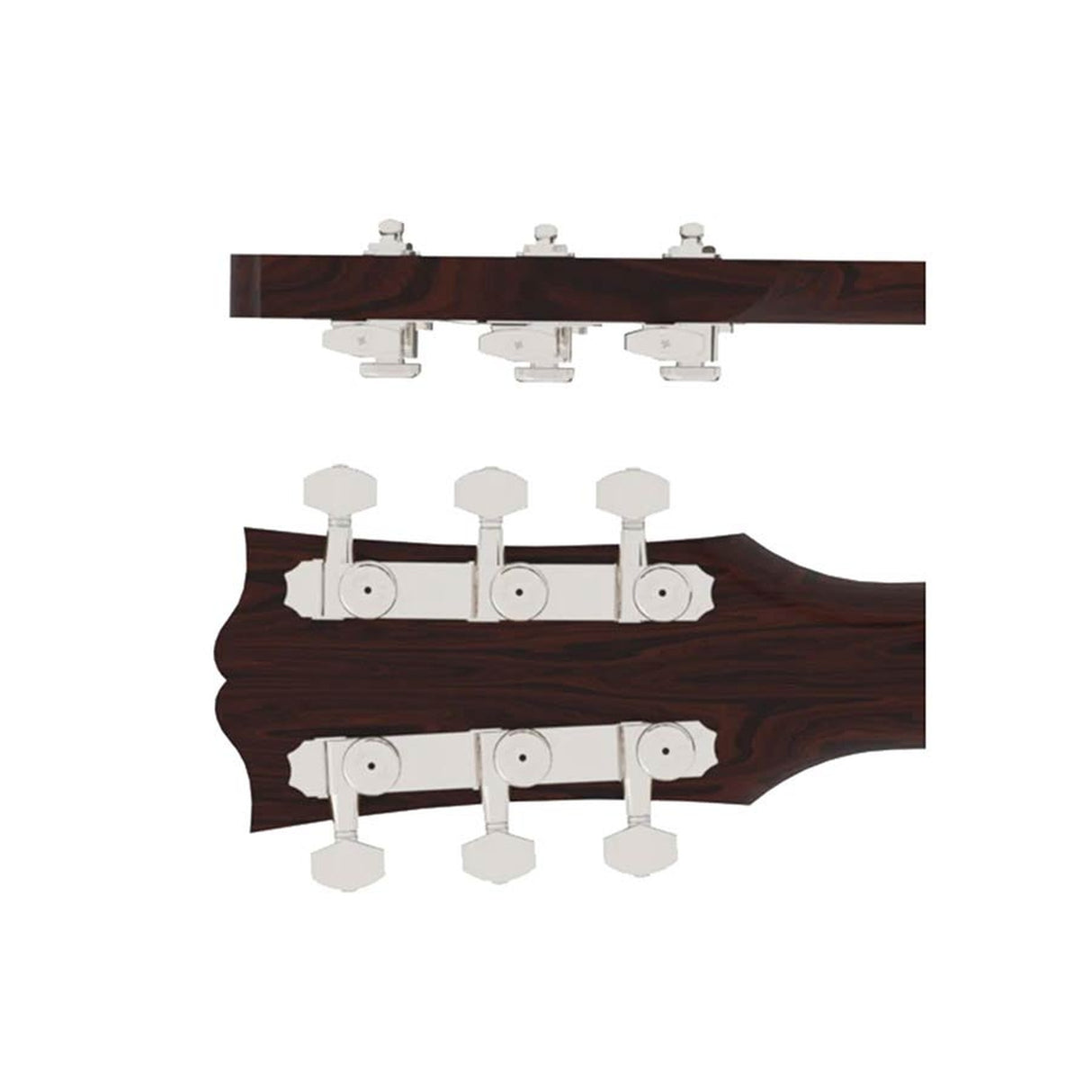 Hipshot HS6K2VEL0N Vintage gitaar tuner upgrade kit, 3 + 3 Grip-Lock, closed nikkel