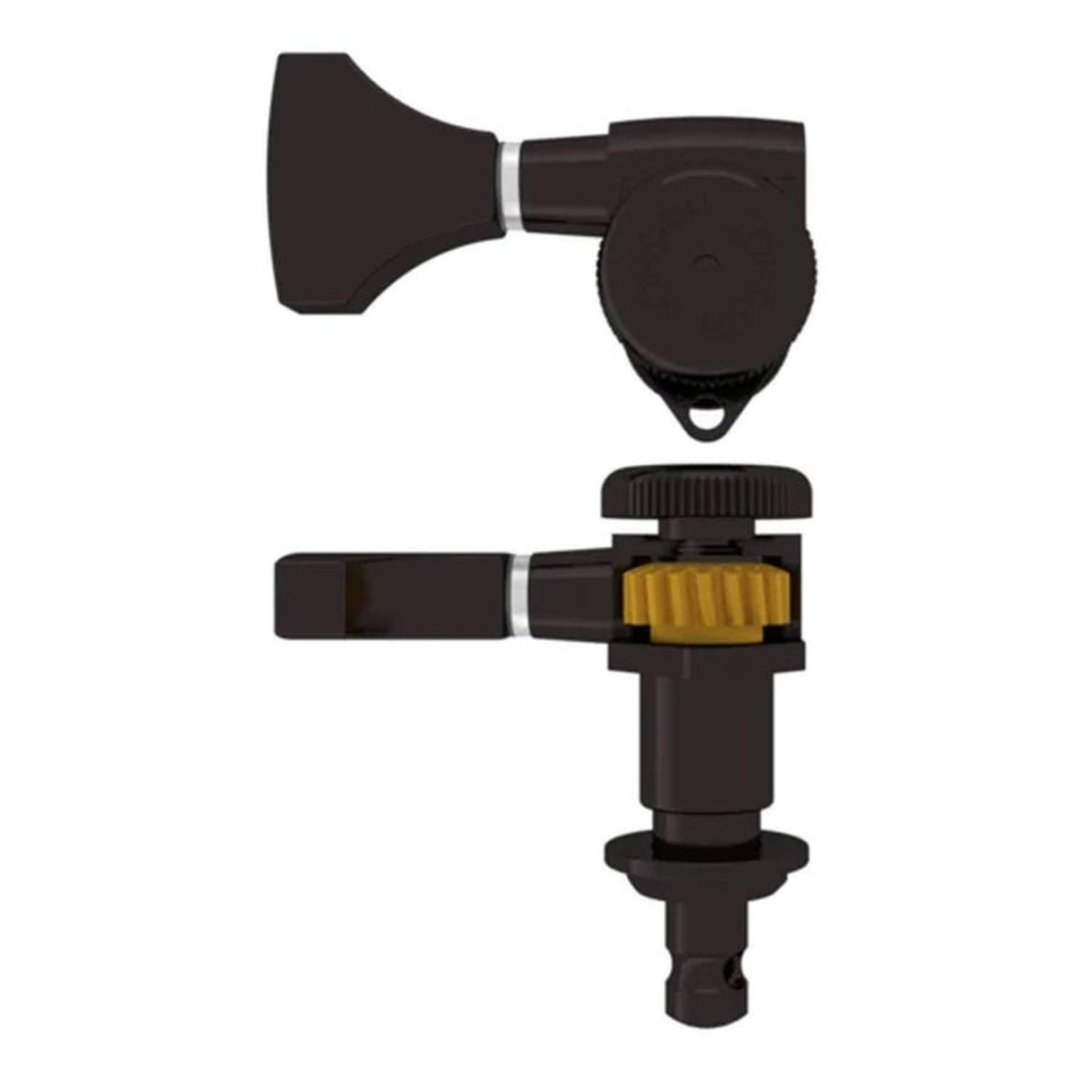 Hipshot HS6GL0BT-21 Guitar tuner, Grip-Lock open, 21.0mm (0.827") post height, treble side, zwart