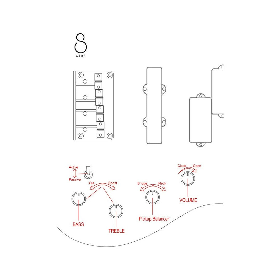 Sire U7 4/BKS Marcus Miller actieve 4-snarige basgitaar Satin Black