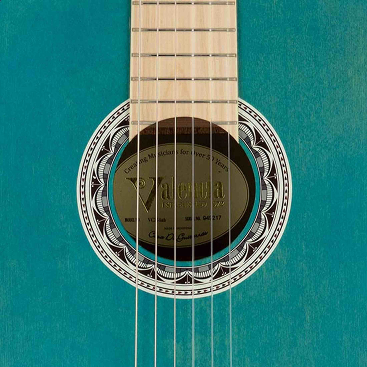 Valencia VC354HAB Klassieke Gitaar 4/4 – Sitka Spar & Mahonie, Aqua Blauw, Inclusief Tas, Standaard en Stemapparaat