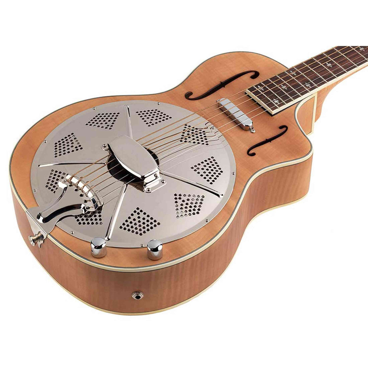 Royall BB14CSC/FL Bantam Blazer SC Resonator 14-Fret – Flamed Maple, Parlor, Lipstick PU, Softcase