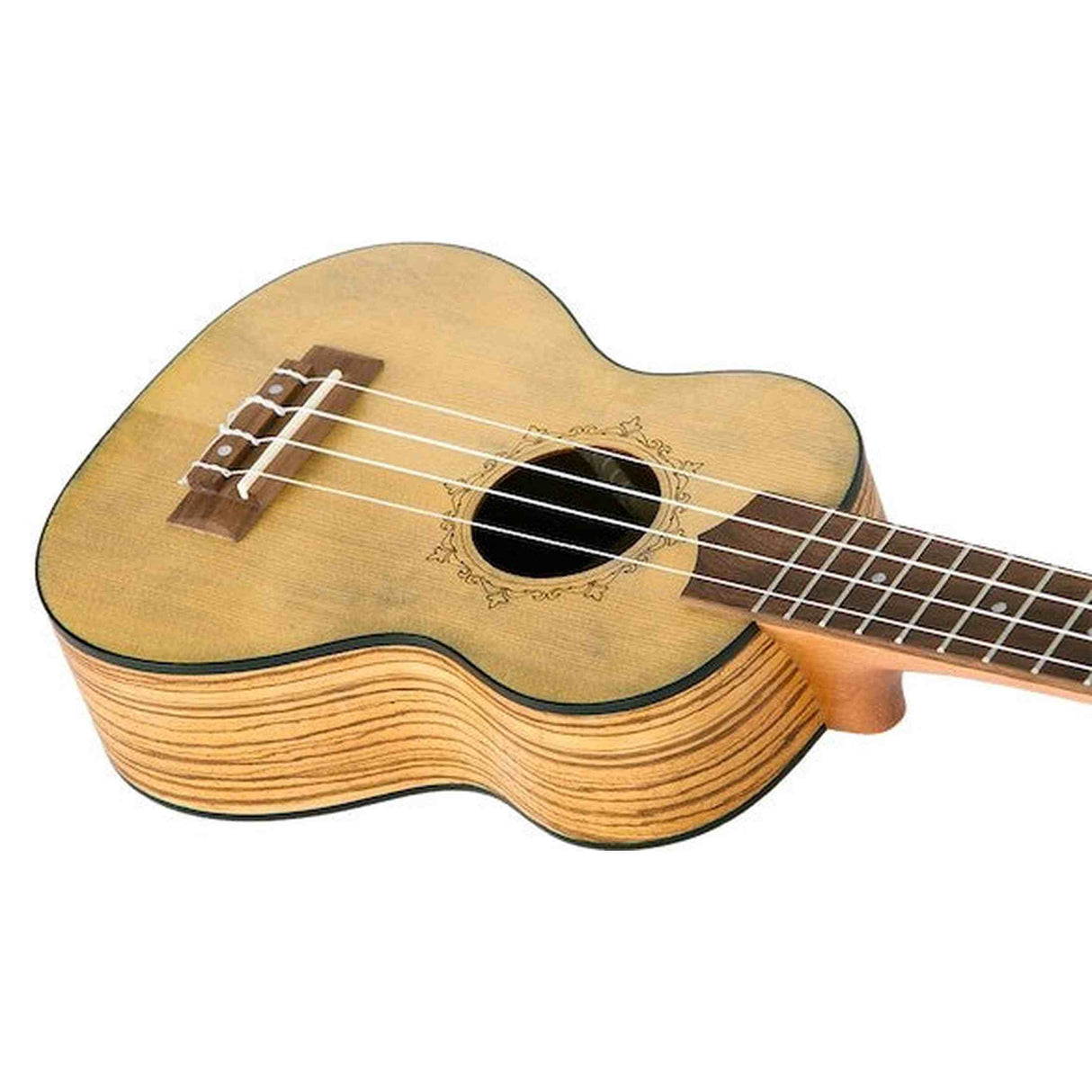 Flight DUS330 RELIC Soprano Ukulele met Distressed Spruce Top, Zebrawood Body en Aquila Super Nylgut Snaren