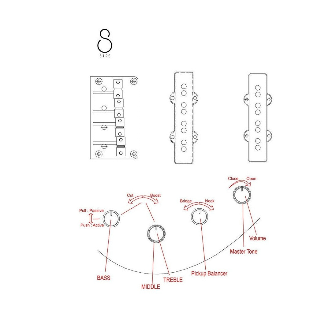 Sire V6 4/3TS Marcus Miller actieve 4-snarige basgitaar 3-Tone Sunburst