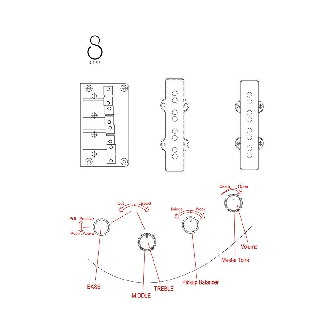 Sire V6 5/BK Marcus Miller actieve 5-snarige basgitaar Black