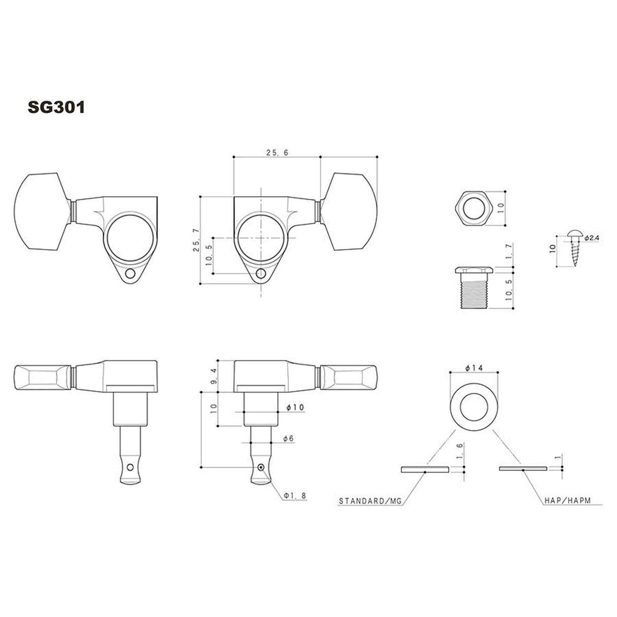 Gotoh GTH13452 SG301 stemmechanieken met Magnum Lock Trad and 04 knoppen, 3L3R, chroom