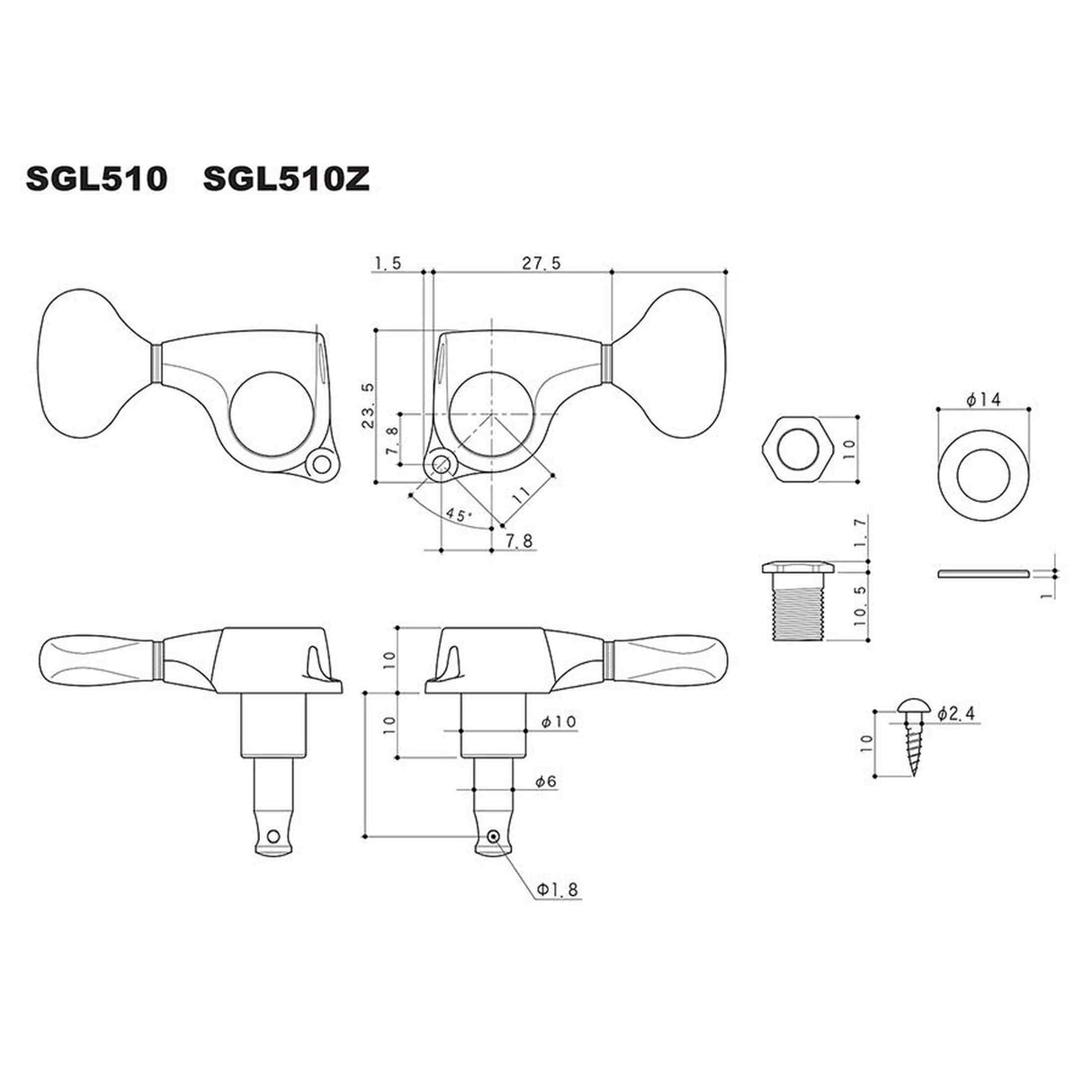 Gotoh GTH14303 SGL510 stemmechanieken met L5 knoppen, 3L3R, cosmo zwart