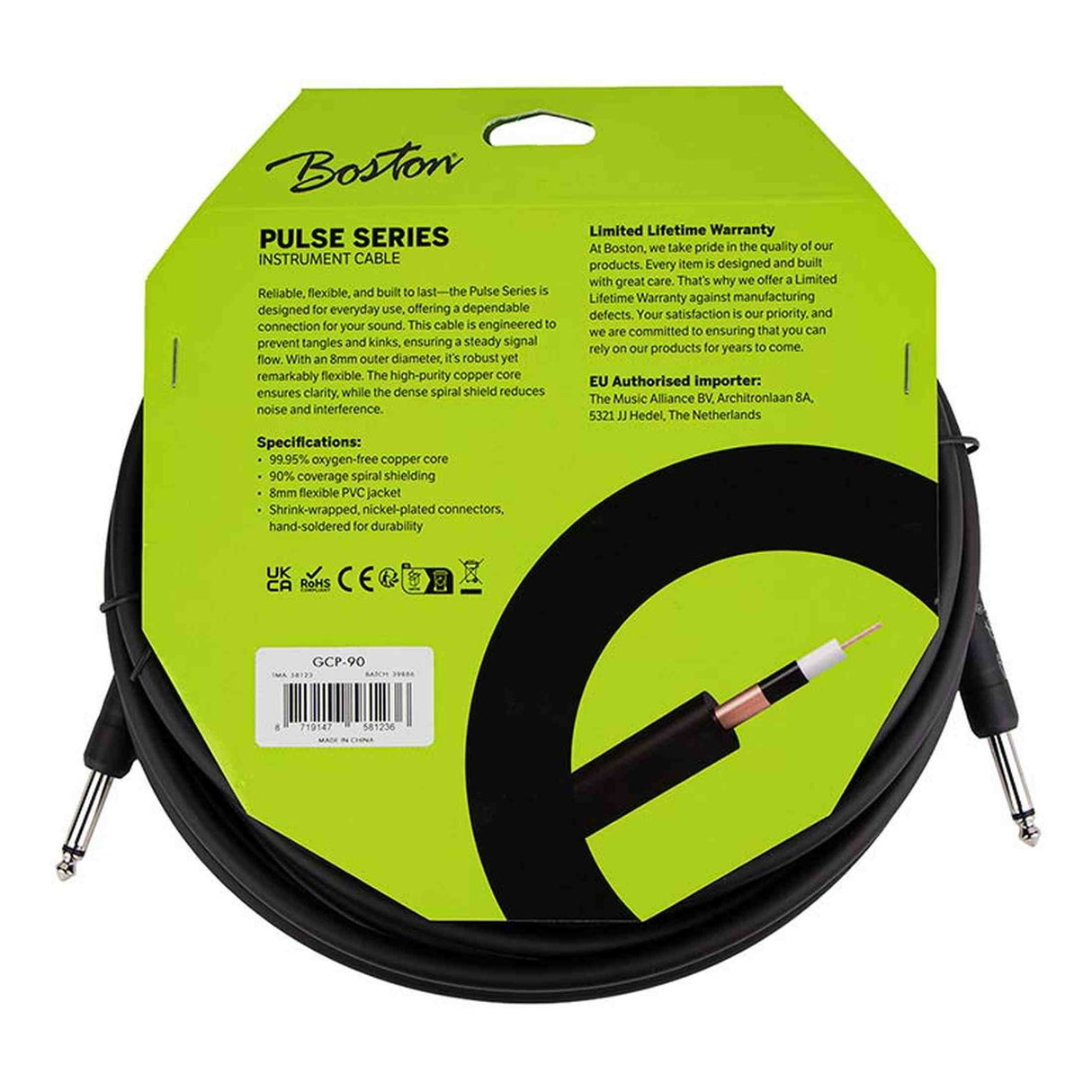 Boston GCP-90 Pulse Series instrumentkabel jack-jack 9 meter