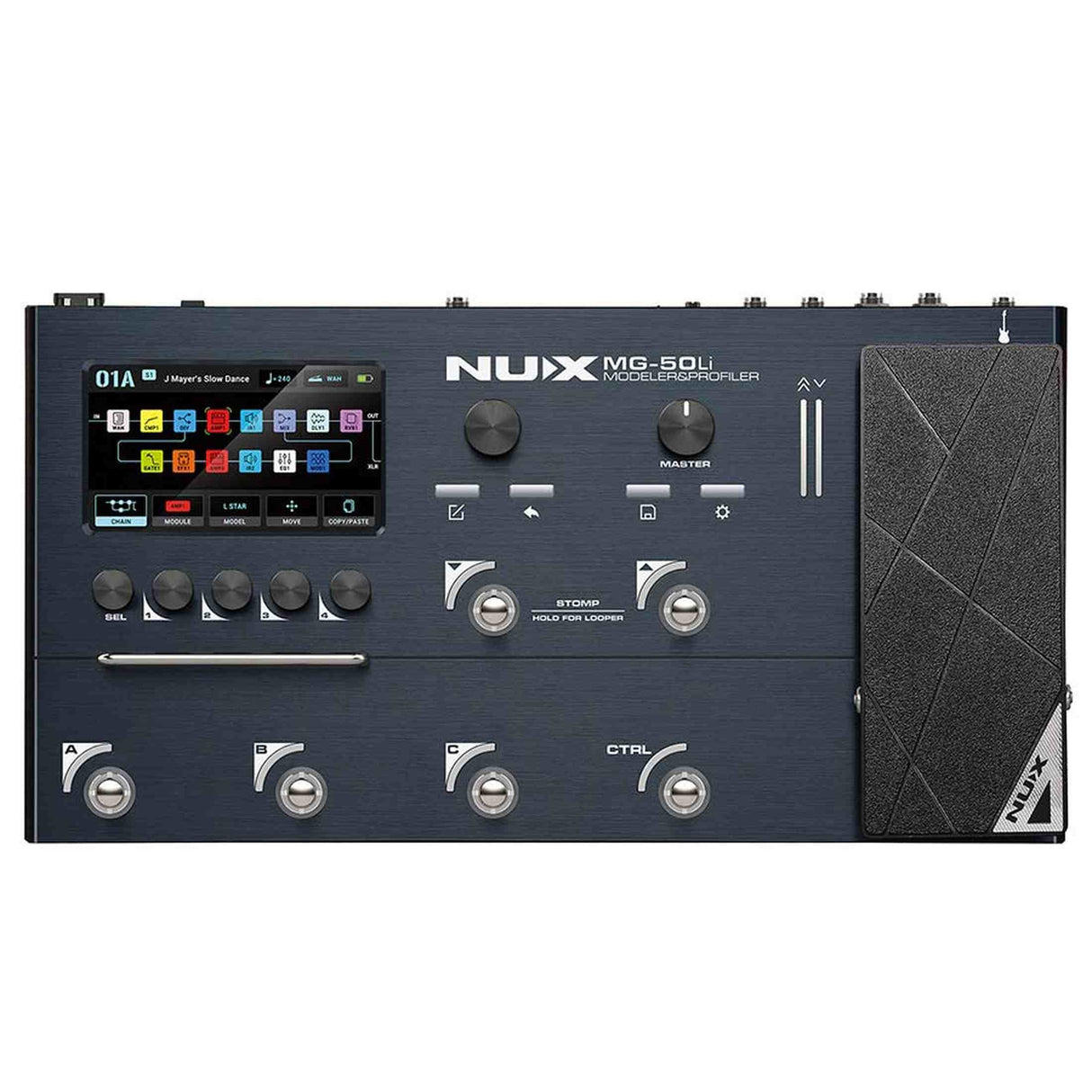 NUX MG-50Li DB Multi-Effects Processor with Amp Modeler, Profiler, Battery, USB Audio and Gig Bag, Dark Blue