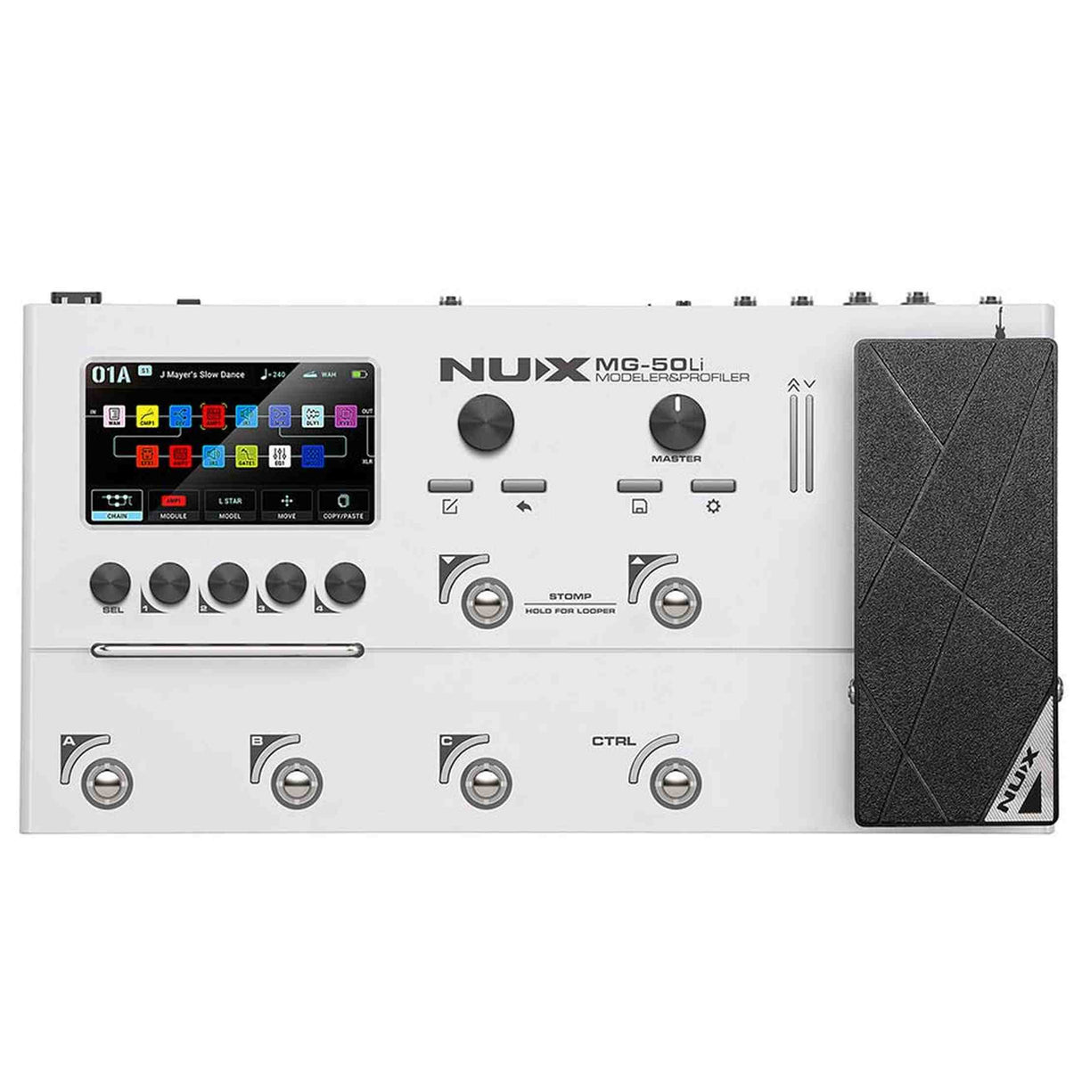 NUX MG-50Li WH Multi-Effects Processor with Amp Modeler, Profiler, Battery, USB Audio, and Carry Bag, White