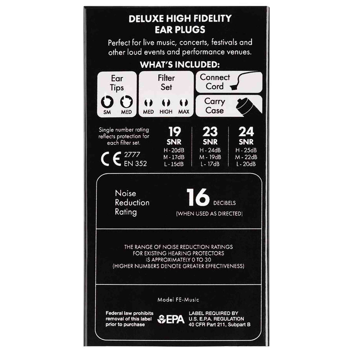 Fender 0990545001 Oordoppen Deluxe Hi-Fi Verwisselbare Filters Inclusief Case