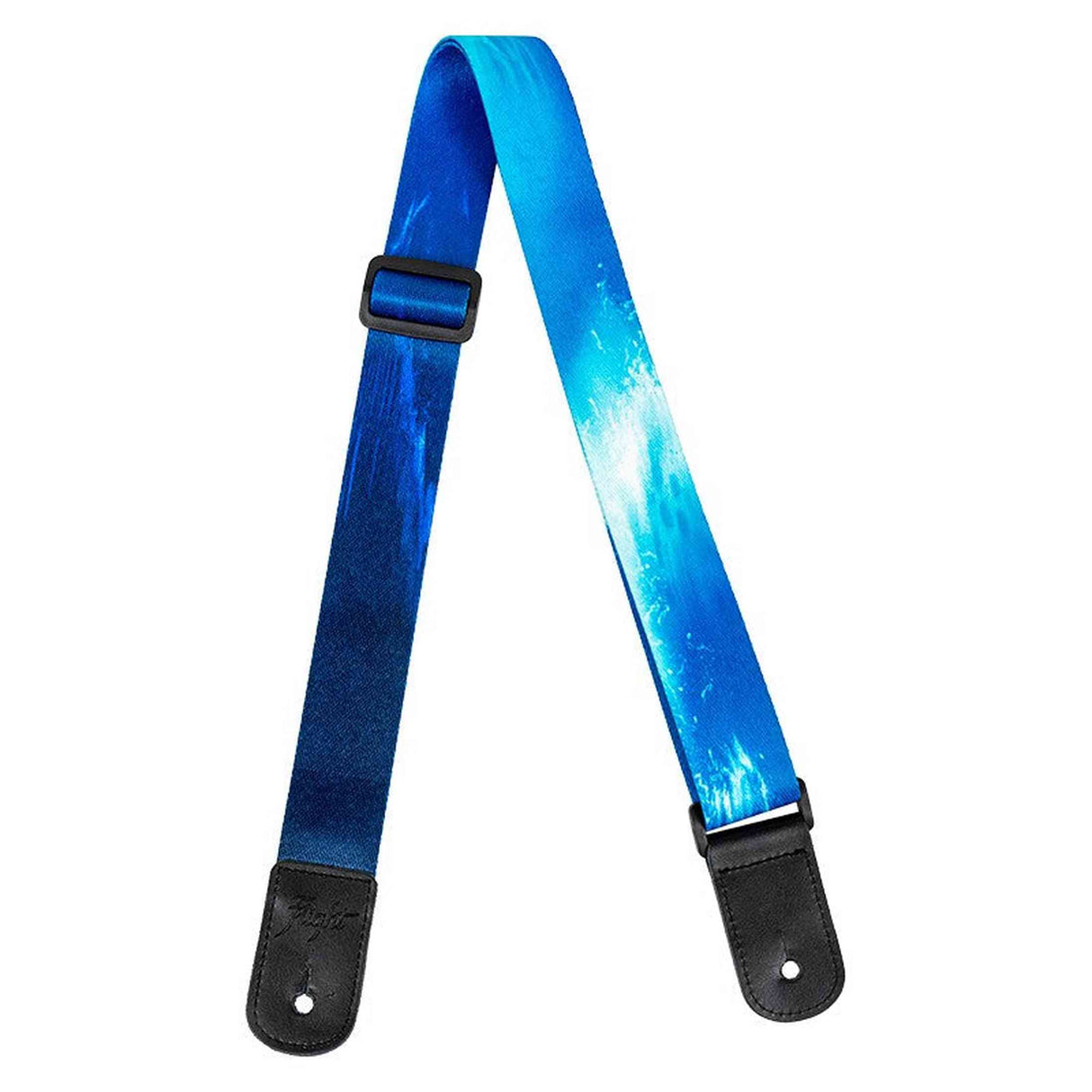 Flight S35 Surf Ukulele Strap Poly/Leer Blauw met Ocean Design en Verstelbare Lengte