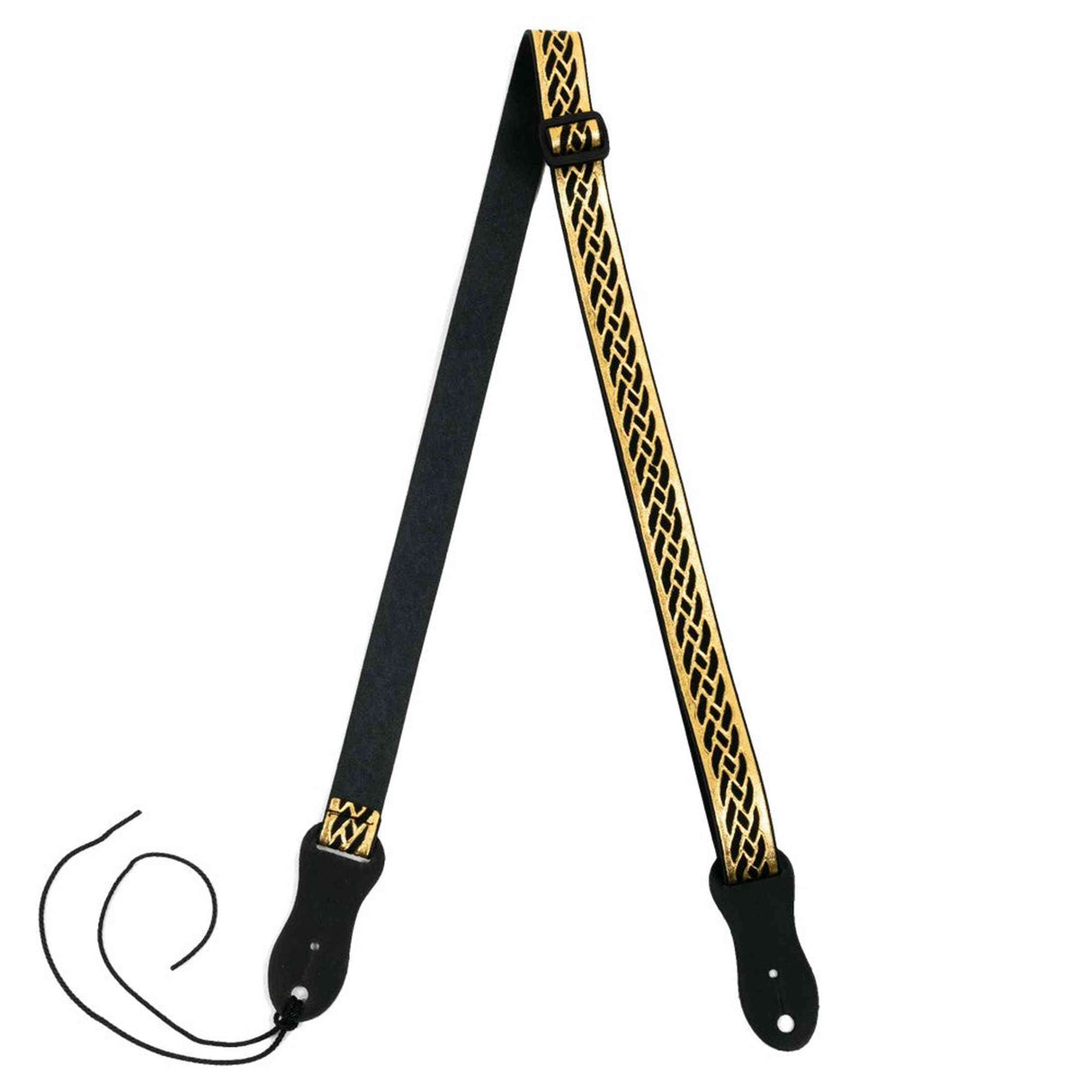 Flight S47 Black Gold Ukulele Strap Vegan Nubuck with Braided Pattern and Headstock Tie