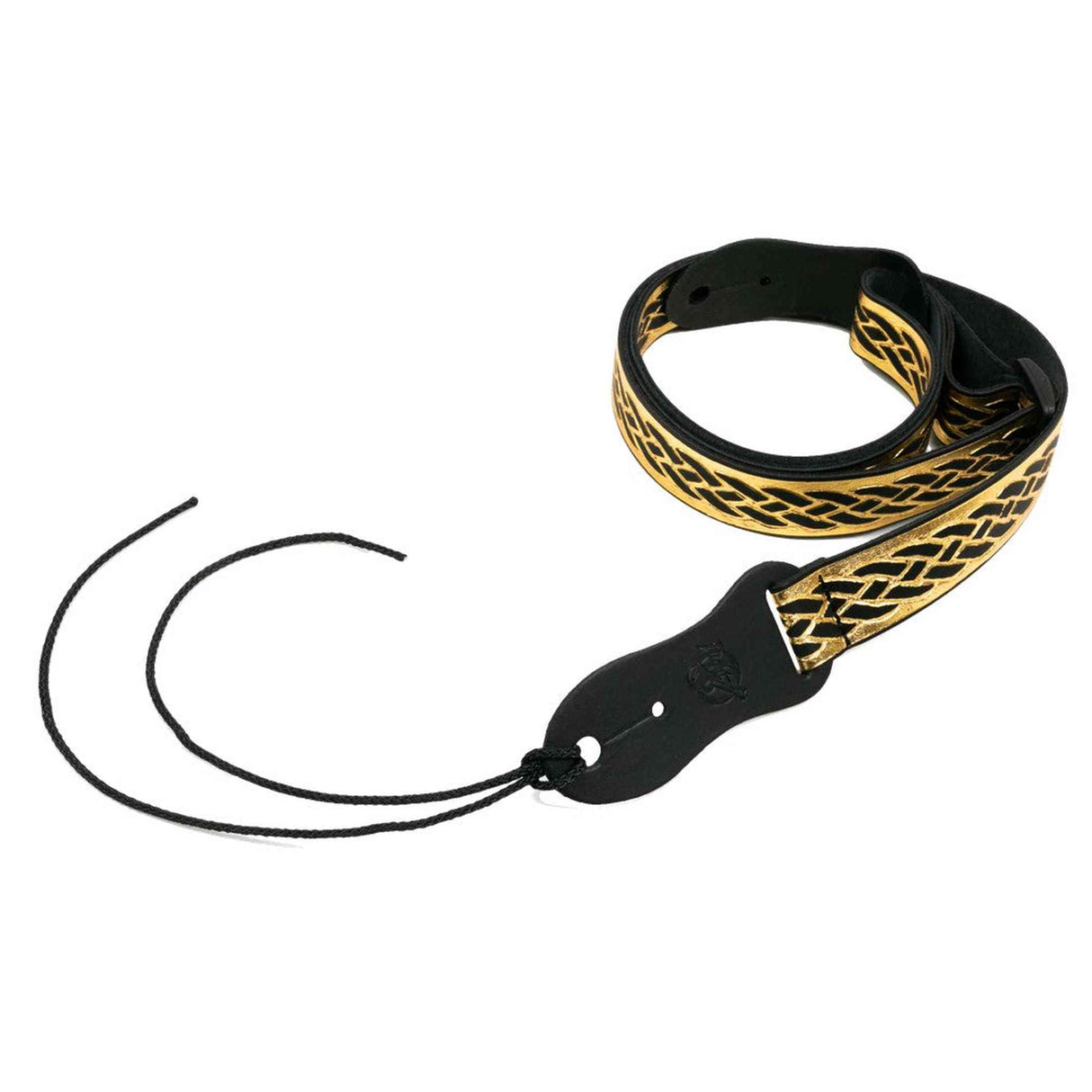 Flight S47 Black Gold Ukulele Strap Vegan Nubuck with Braided Pattern and Headstock Tie
