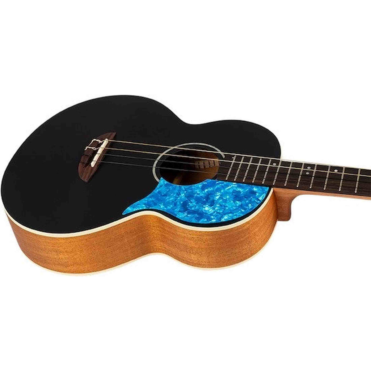 Flight Iris Baritone BK Ukulele met Solid Spruce Top, Mahogany Body en Zwarte Afwerking