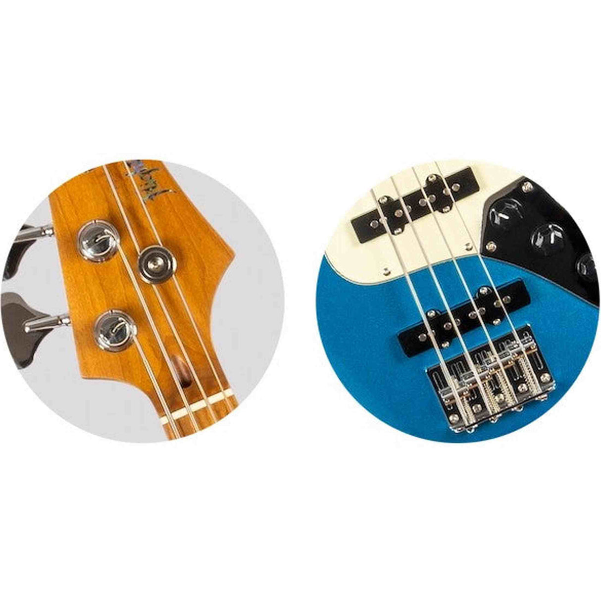 Flight Mini JB Bass LPB Elektrische Mini Bas Ukulele Metallic Blue met Dual Pickups en 584 mm Mensuur