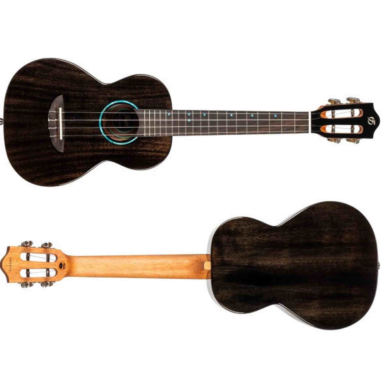 Flight Iris Tinta Tenor TBK Ukulele met All Solid Mahogany Body, Rosewood Toets en Fluorocarbon Snaren, Transparent Black