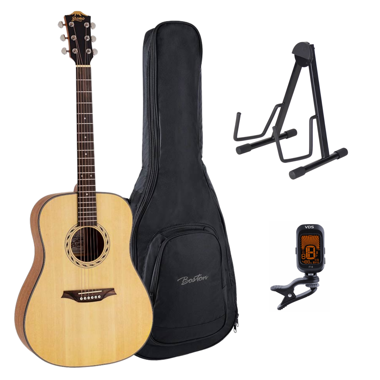 Bromo BAB1 Blanc Series Gitaarset β Dreadnought met Gigbag, Standaard en Tuner