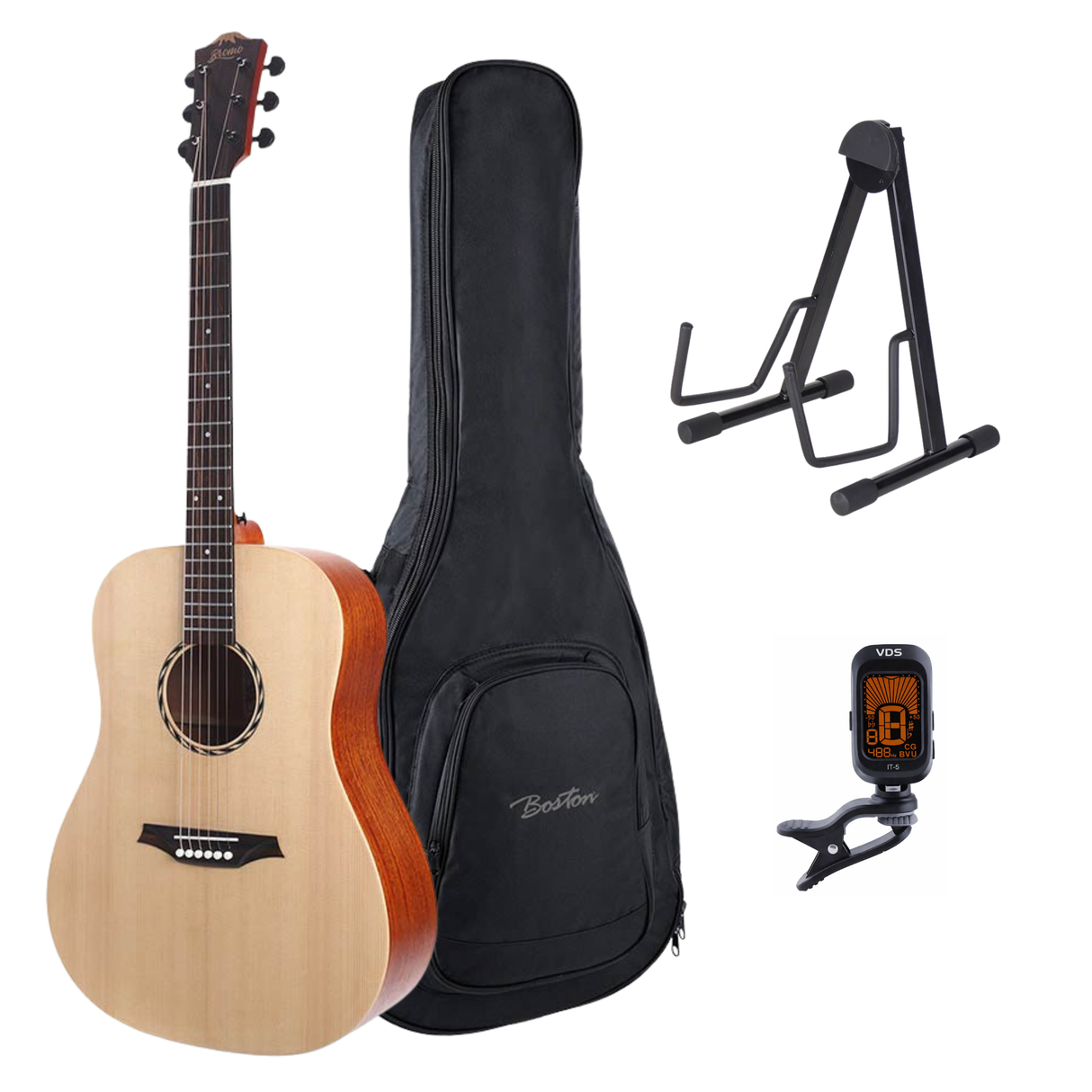 Bromo BAT1N Tahoma Series Gitaarset β Dreadnought met Massief Sparren Bovenblad, Gigbag, Standaard en Tuner