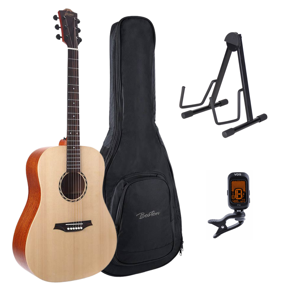 Bromo BAT1NL Tahoma Series Linkshandige Gitaarset β Dreadnought met Massief Sparren Bovenblad, Gigbag, Standaard en Tuner
