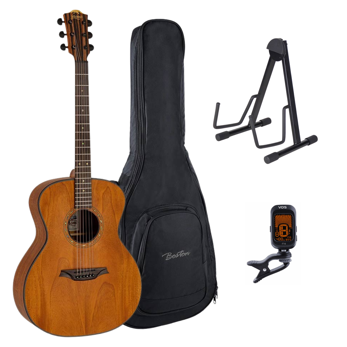 Bromo BAT2M Tahoma Series Gitaarset β Grand Auditorium met Massief Mahonie Bovenblad, Gigbag, Standaard en Tuner