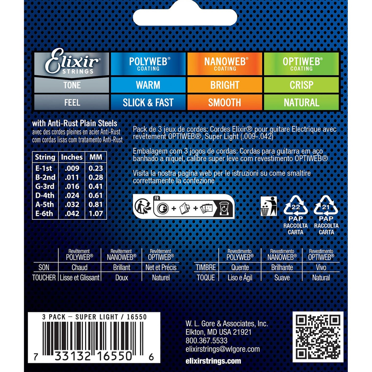 Elixir 16550 Nanoweb elektrische gitaarsnaren 3-Pack Super Light 009-042