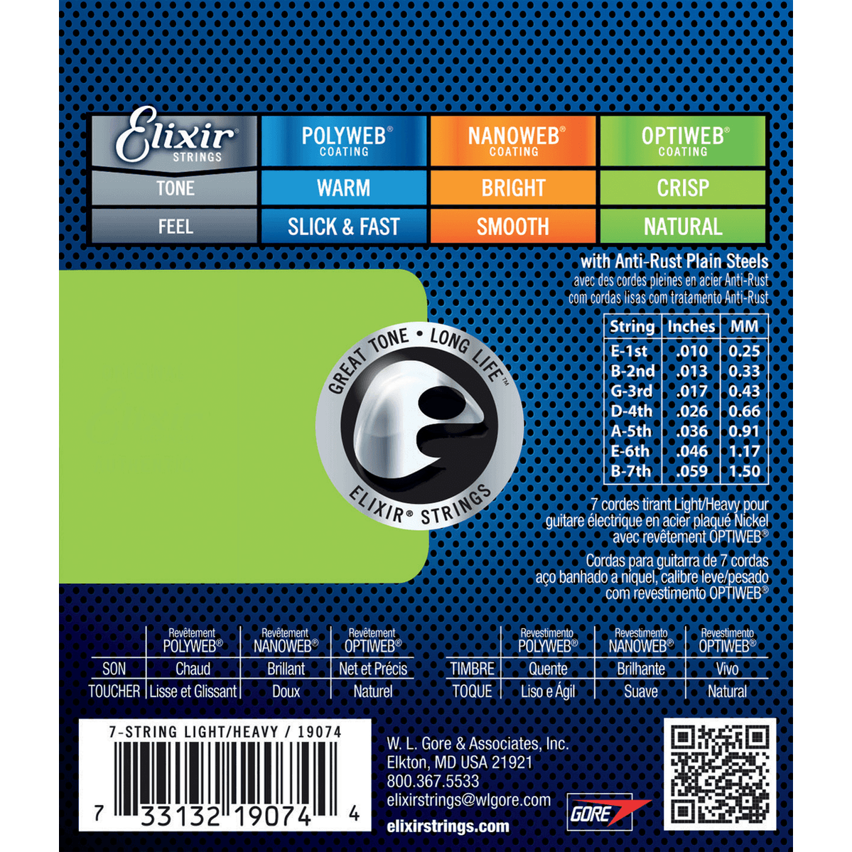 Elixir 19074 Optiweb elektrische gitaarsnaren Light Heavy 7-String 010-059