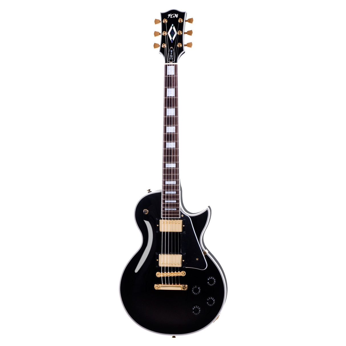 FGN Neo Classic LC10 elektrische gitaar Black, Alnico 5 humbuckers, gouden hardware, met gigbag