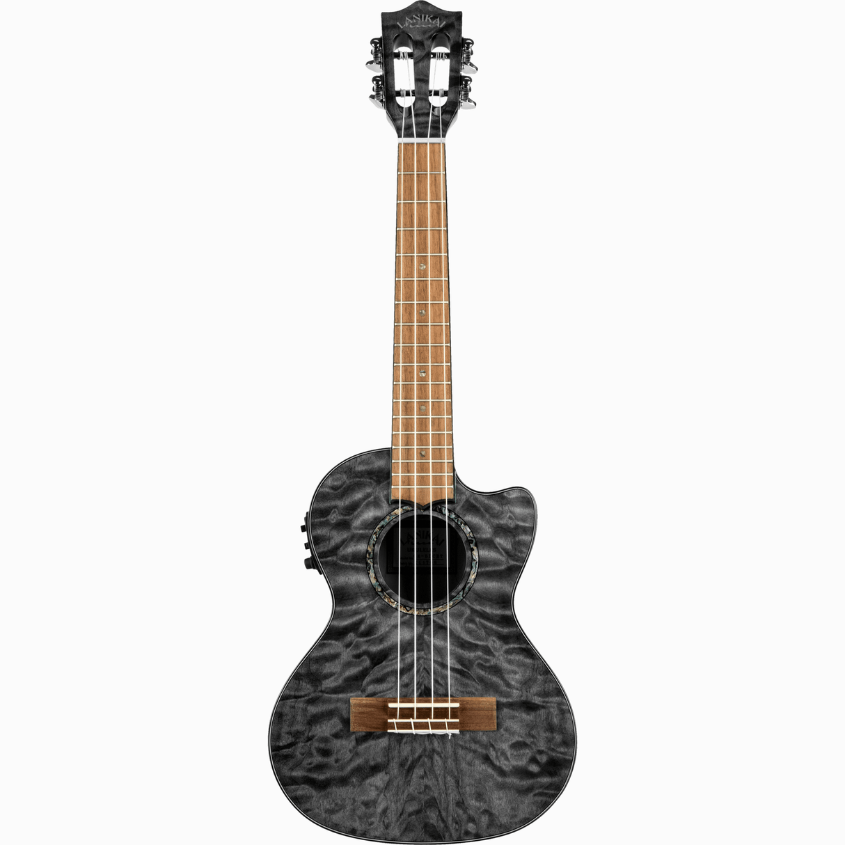 LANIKAI LKUQMBKCET Tenorukelele, Quilted Maple Serie, Black Stain, Voorversterker