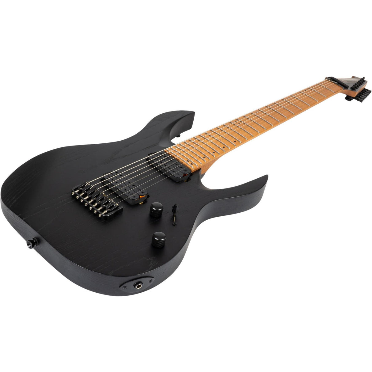 Spira S-607 ABK 7-snarige Elektrische Gitaar Swamp Ash Black met Stainless Steel Frets