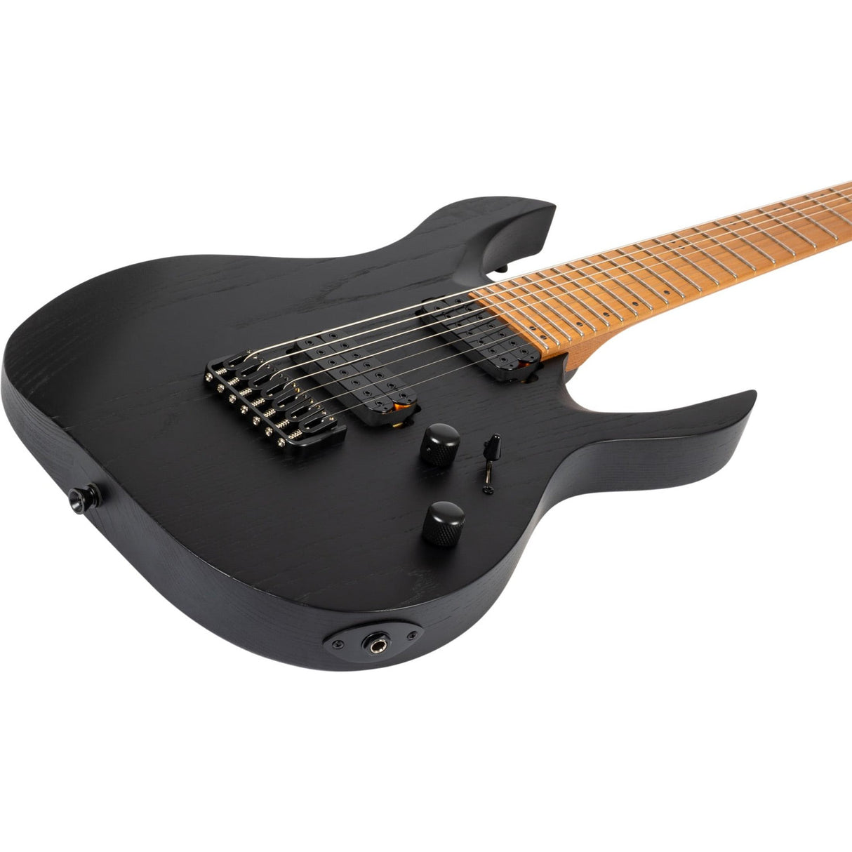 Spira S-607 ABK 7-snarige Elektrische Gitaar Swamp Ash Black met Stainless Steel Frets