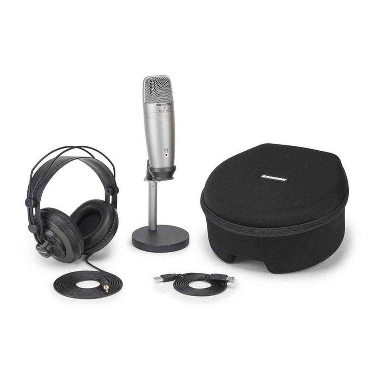 Samson C01U Pro Podcasting Set USB condensatormicrofoon met studio-headphones, statief en koffer Profile USB microfoon voor podcast, gaming streaming set kopie