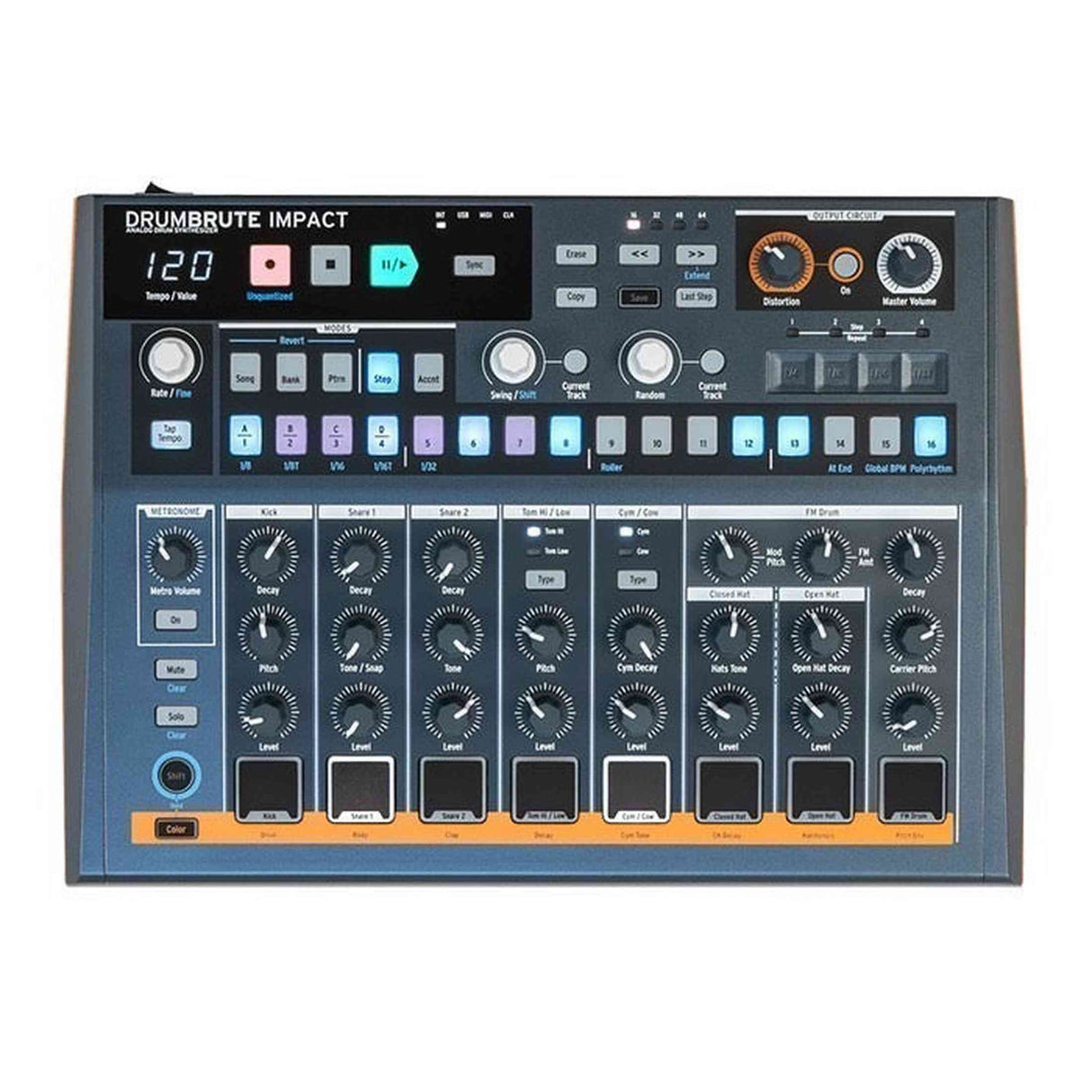 Arturia DrumBrute Impact – analoge drummachine, 10 klanken, step-sequencer en individuele uitgangen