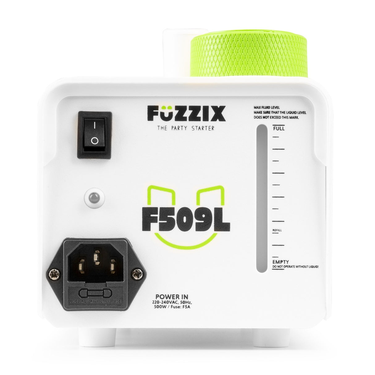 Fuzzix F509LW Party Rookmachine – 500W White Edition met 9x RGB LED’s en Draadloze Afstandsbediening