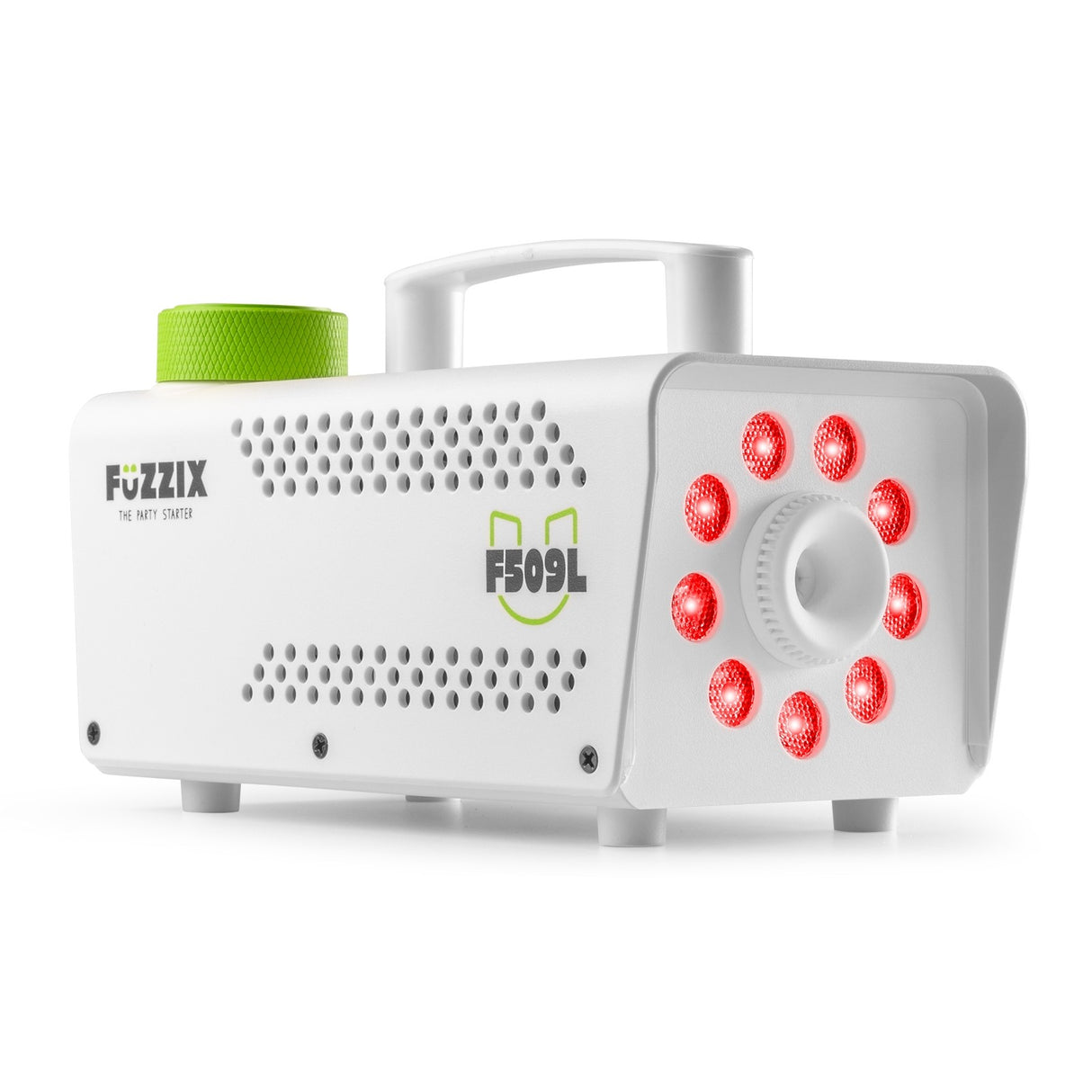 Fuzzix F509LW Party Rookmachine – 500W White Edition met 9x RGB LED’s en Draadloze Afstandsbediening