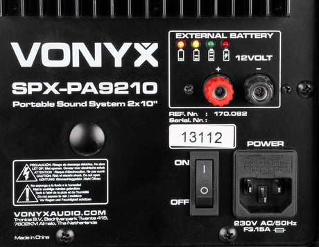 Vonyx SPX-PA9210 Draagbaar geluidssysteem ABS 2x10"