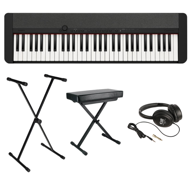 Casio CT-S1BK Casiotone Keyboard Set Zwart met 61 Aanslaggevoelige Toetsen, Standaard, Kruk en Hoofdtelefoon