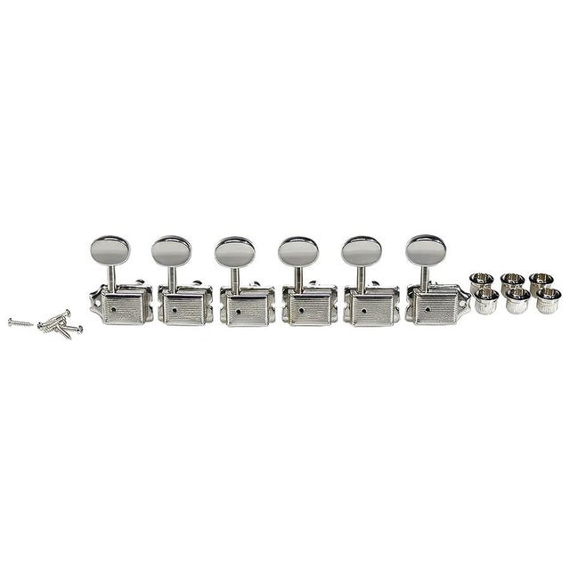 Boston 62-NL Stemmechanieken voor gitaar, nikkel, 6x links, vintage style, metalen knoppen