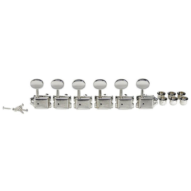 Boston 62-CL Stemmechanieken voor gitaar, chroom, 6x links, vintage style, metalen knoppen