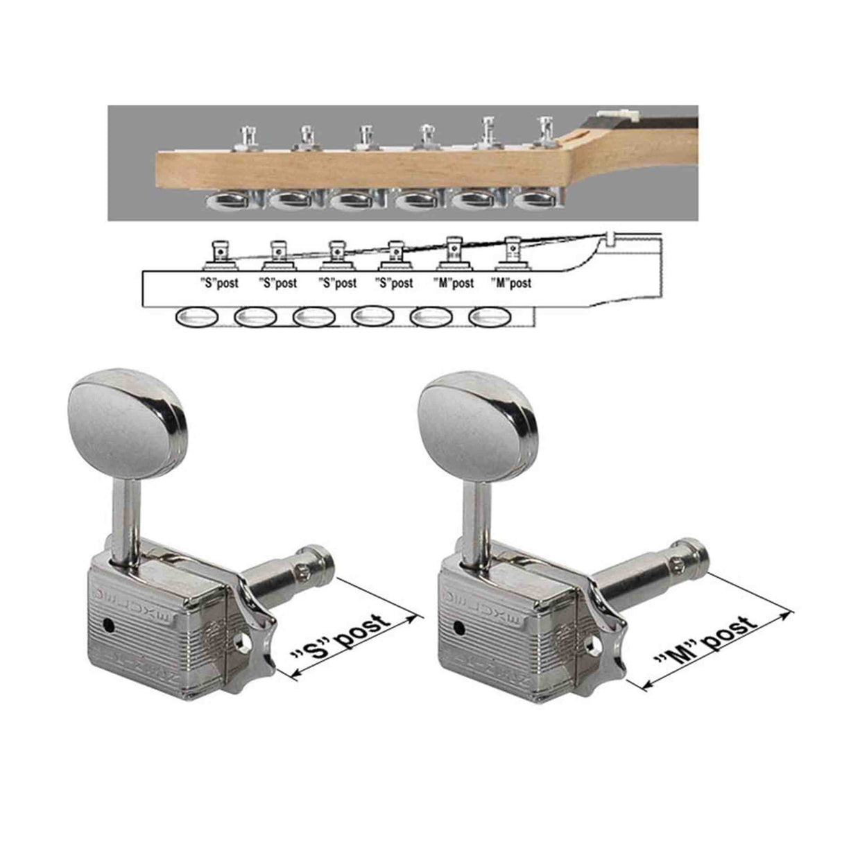 Wilkinson 162-NL-4S2M Stemmechanieken voor gitaar, met EZ LOK and staggered post height, 6x links, nikkel
